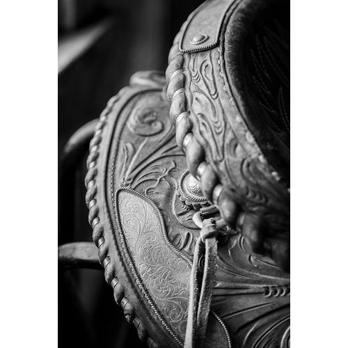 Hopkins, Cindy Miller 아티스트의 USA-Colorado-Custer County-Westcliffe-Music Meadows Ranch Tack room Tooled leather western saddle작품입니다.